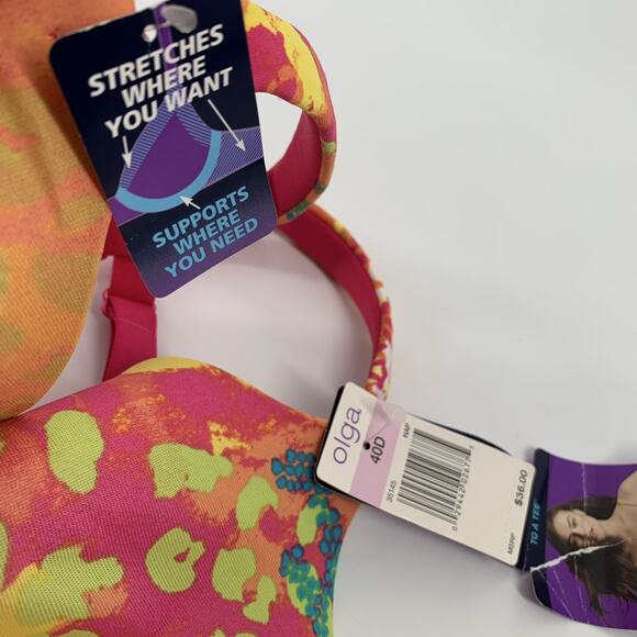 New Olga To A Tee Push Up T-Shirt Bra Sz 40D Womens Neon Cheetah Print Plus NWT - Picture 3 of 5